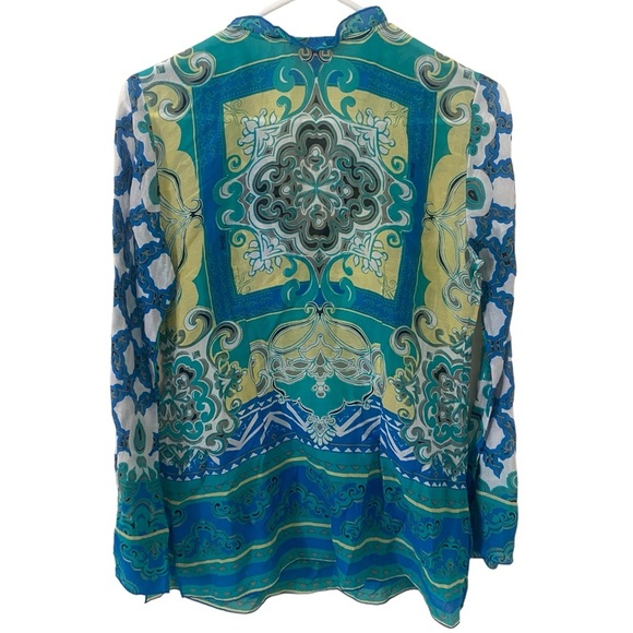 Hale Bob Cabana Silk Blend Coverup Tunic Size XS Beaded Embellished Blue EUC - Picture 3 of 8